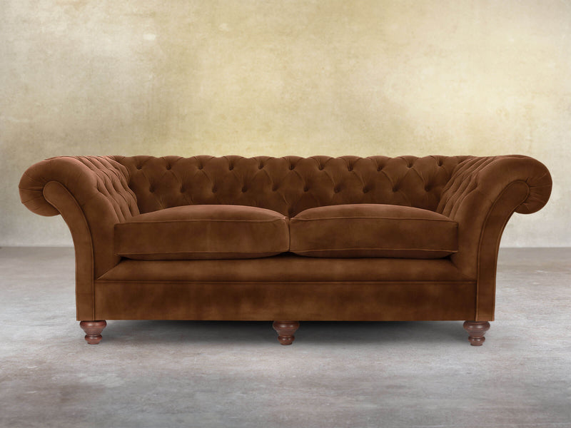 Flora 4 Seat Chesterfield Sofa In Burnt Umber Vintage Velvet