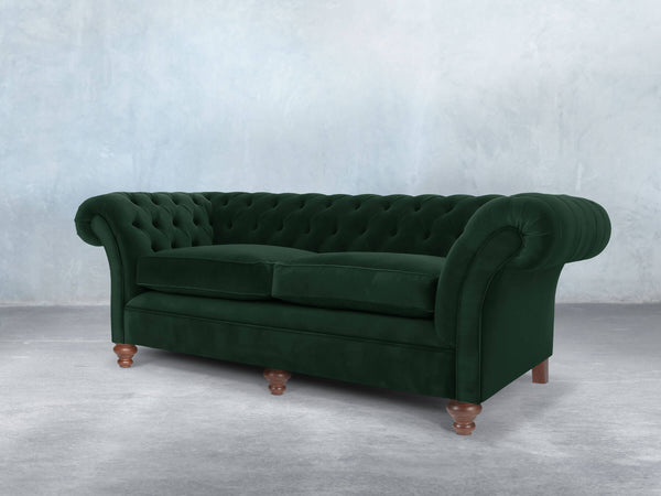 Flora 4 Seat Chesterfield Sofa In Dark Green Lush Velvet