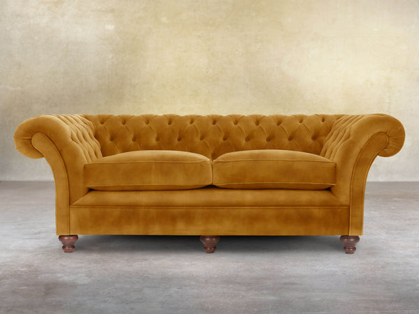 Flora 4 Seat Chesterfield Sofa In Gold Vintage Velvet