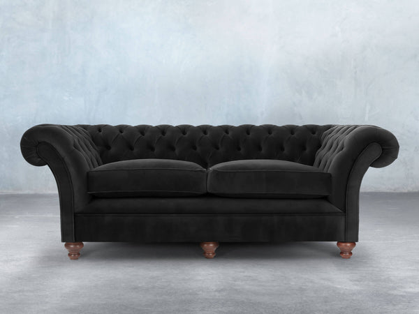 Flora 4 Seat Chesterfield Sofa In Jet Black Lush Velvet