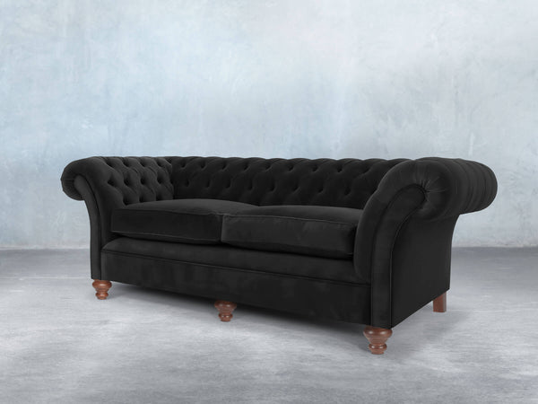 Flora 4 Seat Chesterfield Sofa In Jet Black Lush Velvet