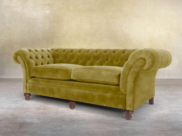 Flora 4 Seat Chesterfield Sofa In Olive Vintage Velvet