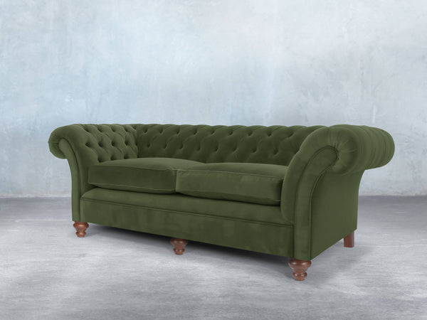 Flora 4 Seat Chesterfield Sofa In Pine Lush Velvet