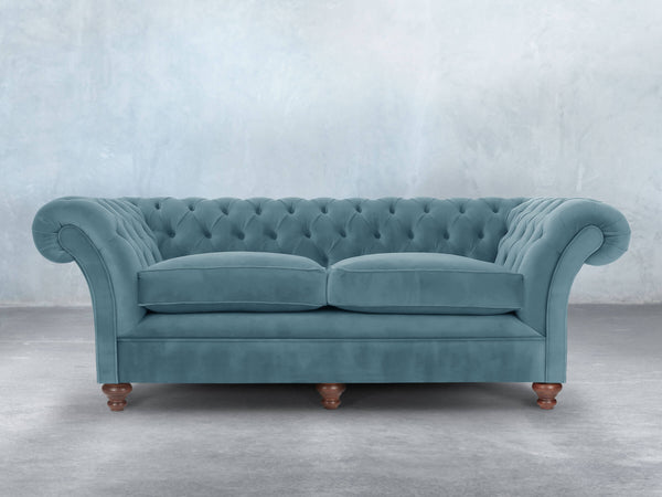 Flora 4 Seat Chesterfield Sofa In Sky Lush Velvet