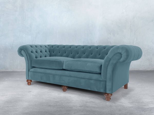 Flora 4 Seat Chesterfield Sofa In Sky Lush Velvet