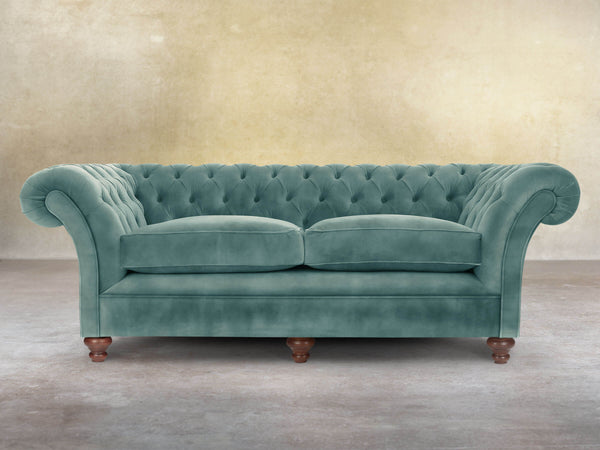 Flora 4 Seat Chesterfield Sofa In Summer Mist Vintage Velvet