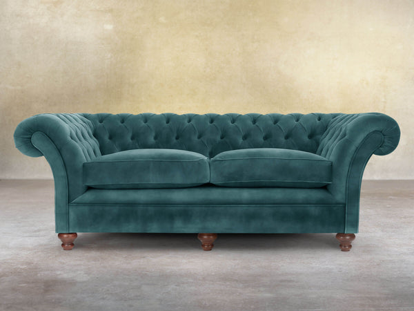 Flora 4 Seat Chesterfield Sofa In Teal Vintage Velvet