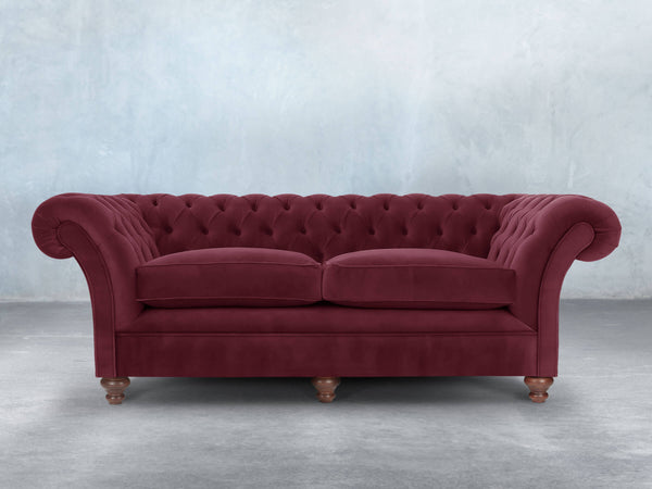 Flora 4 Seat Chesterfield Sofa In Wine Lush Velvet