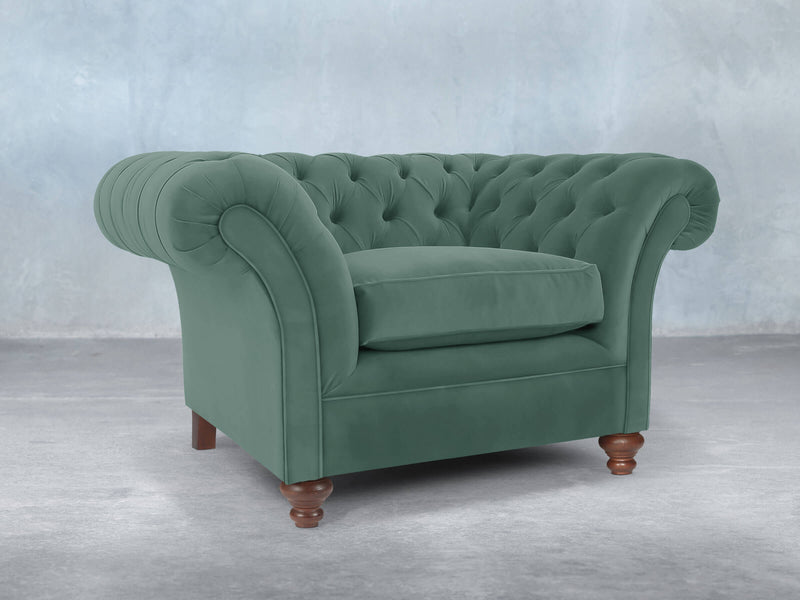 Flora Chesterfield Chair In Aqua Lush Velvet