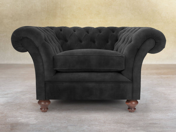 Flora Chesterfield Chair In Black Cat Vintage Velvet