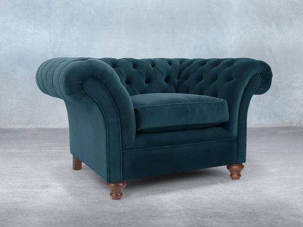 Flora Chesterfield Chair In Blue Lush Velvet