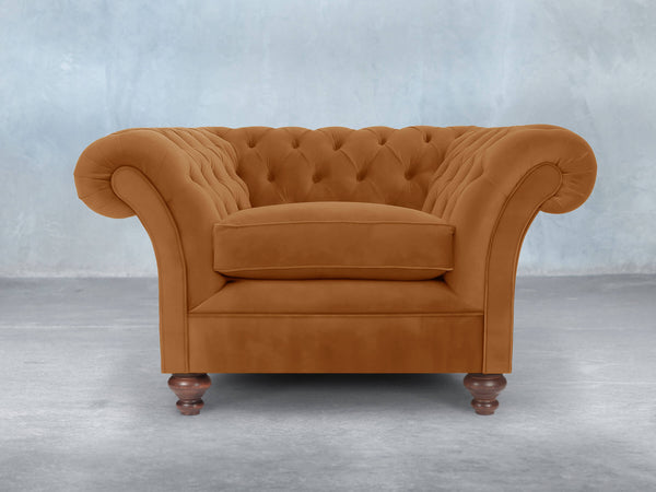 Flora Chesterfield Chair In Burnt Orange Lush Velvet