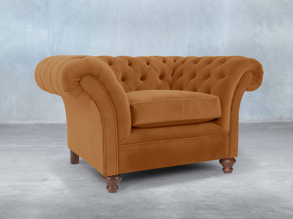 Flora Chesterfield Chair In Burnt Orange Lush Velvet