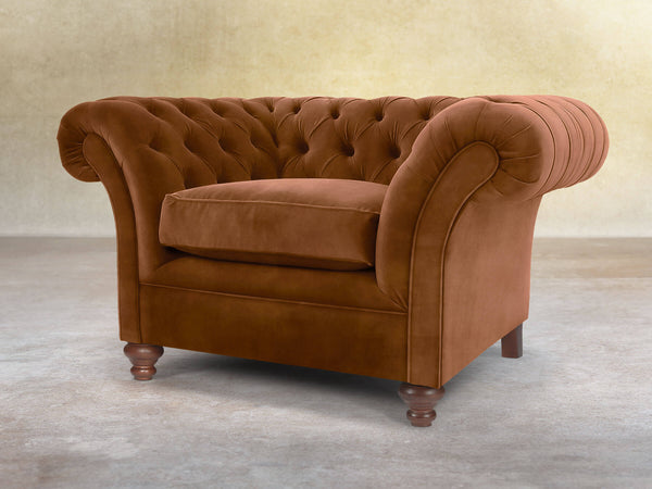 Flora Chesterfield Chair In Burnt Umber Vintage Velvet