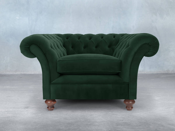 Flora Chesterfield Chair In Dark Green Lush Velvet