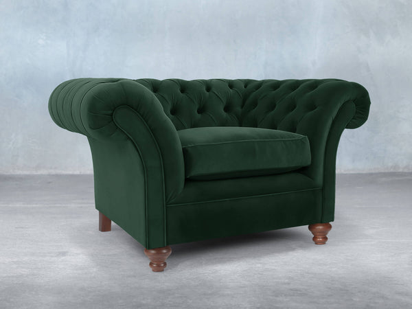 Flora Chesterfield Chair In Dark Green Lush Velvet