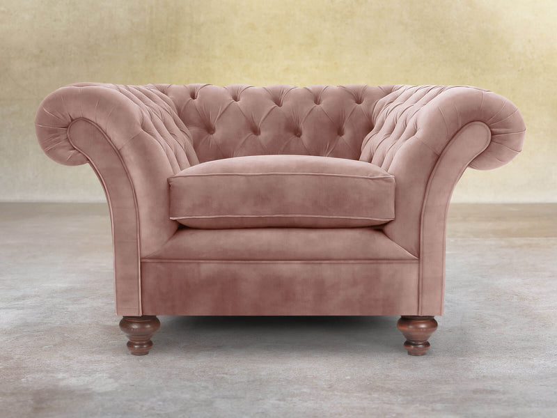 Flora Chesterfield Chair In Dusky Pink Vintage Velvet