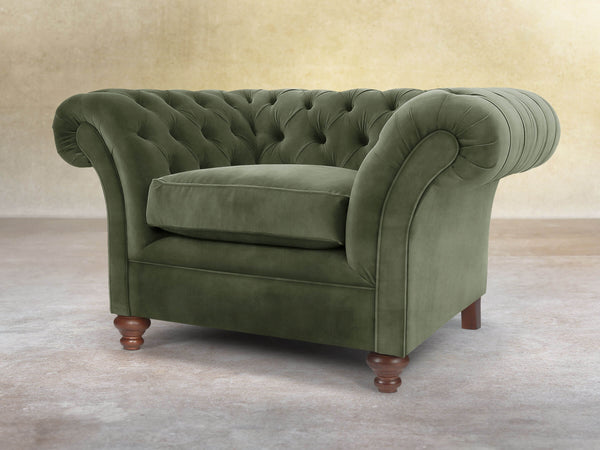 Flora Chesterfield Chair In Jade Vintage Velvet