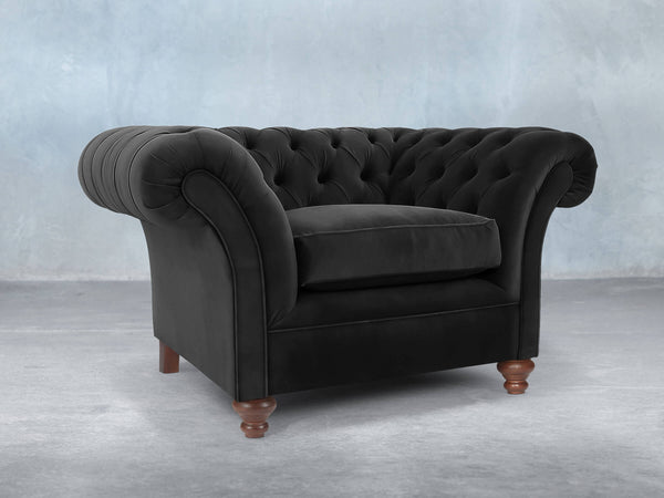 Flora Chesterfield Chair In Jet Black Lush Velvet