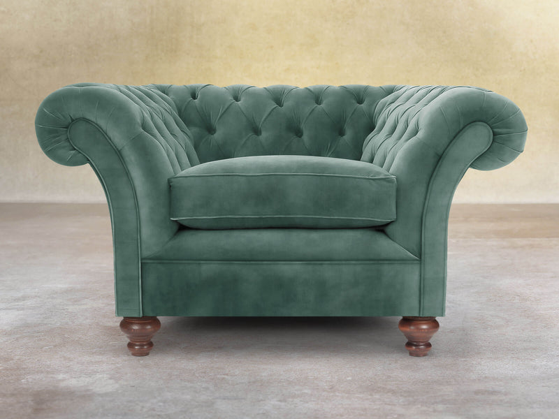 Flora Chesterfield Chair In Ocean Storm Vintage Velvet