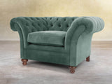 Flora Chesterfield Chair In Ocean Storm Vintage Velvet