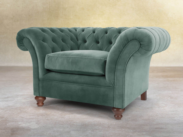 Flora Chesterfield Chair In Ocean Storm Vintage Velvet