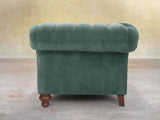 Flora Chesterfield Chair In Ocean Storm Vintage Velvet