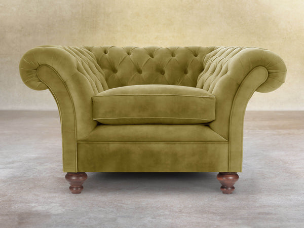 Flora Chesterfield Chair In Olive Vintage Velvet