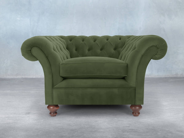 Flora Chesterfield Chair In Pine Lush Velvet