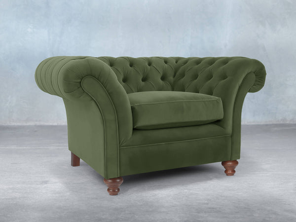 Flora Chesterfield Chair In Pine Lush Velvet