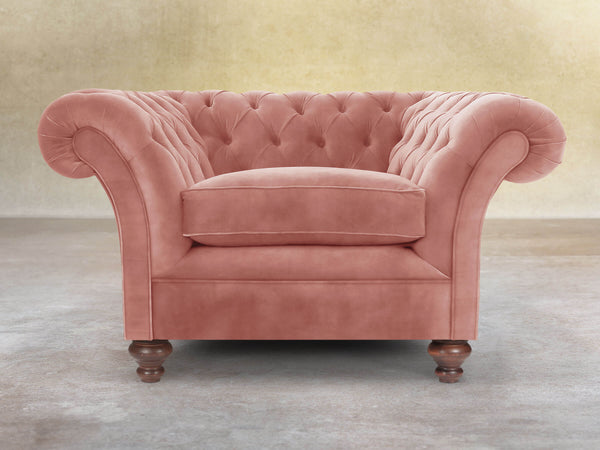 Flora Chesterfield Chair In Pink Blush Vintage Velvet