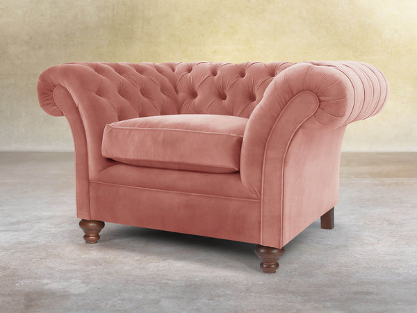 Flora Chesterfield Chair In Pink Blush Vintage Velvet