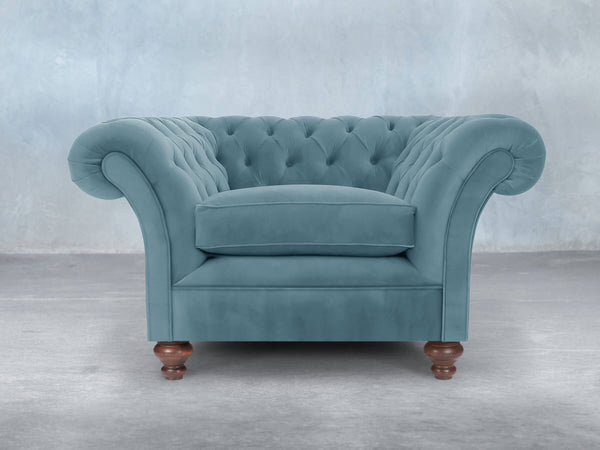 Flora Chesterfield Chair In Sky Lush Velvet