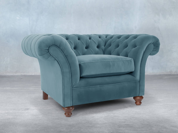 Flora Chesterfield Chair In Sky Lush Velvet