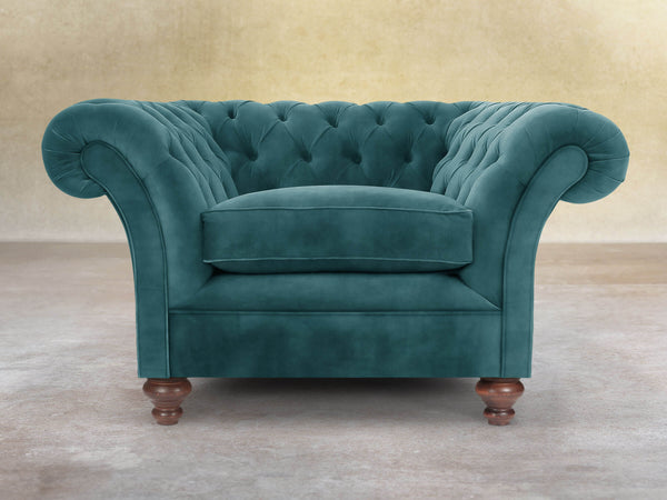 Flora Chesterfield Chair In Teal Vintage Velvet