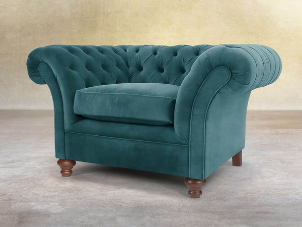 Flora Chesterfield Chair In Teal Vintage Velvet