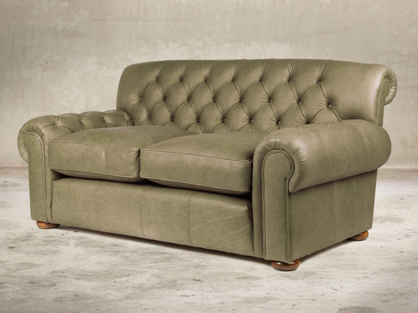 Frankie 2 Seat Chesterfield Sofa In Sage Soft 'n' Easy Leather