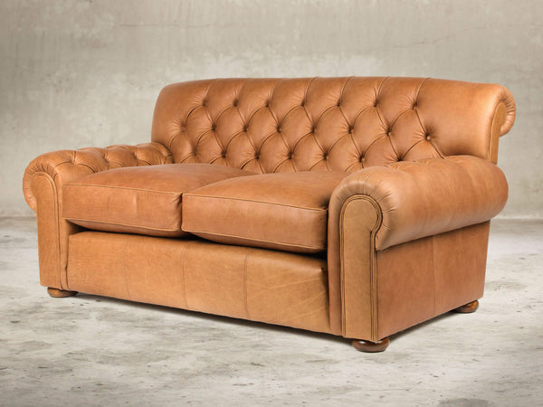 Frankie 2 Seat Chesterfield Sofa In Tawny Soft 'n' Easy Leather