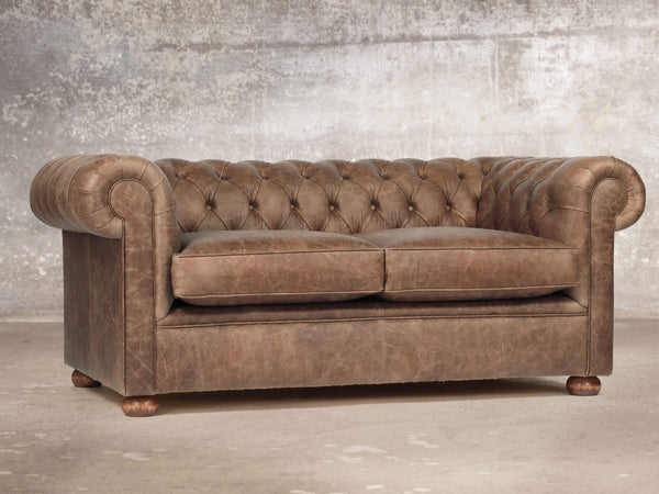 Hector 2 Seat Chesterfield Sofa In Brown Vintage Leather