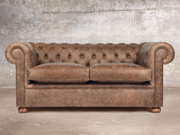 Hector 2 Seat Chesterfield Sofa In Brown Vintage Leather