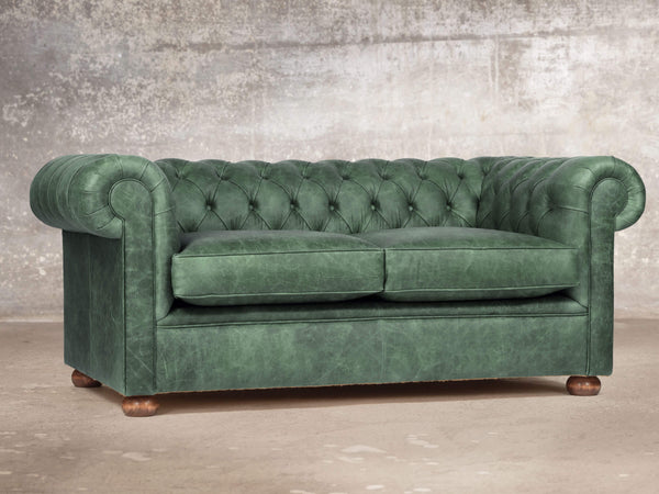 Hector 2 Seat Chesterfield Sofa In Green Vintage Leather