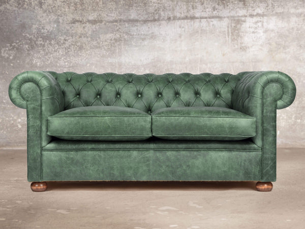 Hector 2 Seat Chesterfield Sofa In Green Vintage Leather