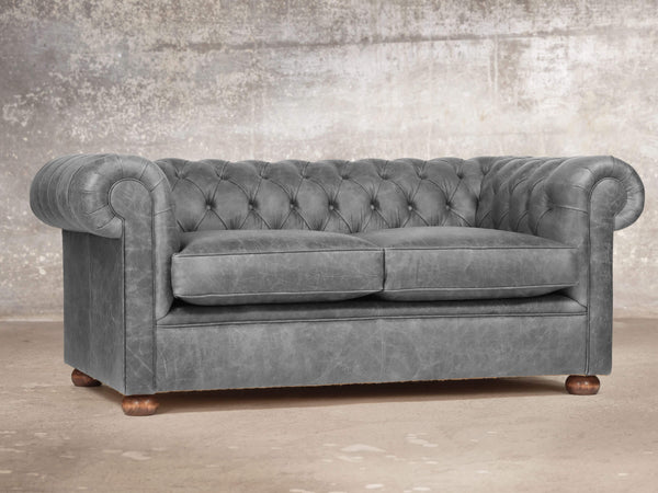 Hector 2 Seat Chesterfield Sofa In Grey Vintage Leather