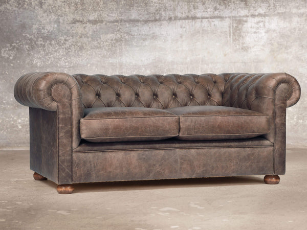 Hector 2 Seat Chesterfield Sofa In Hickory Vintage Leather