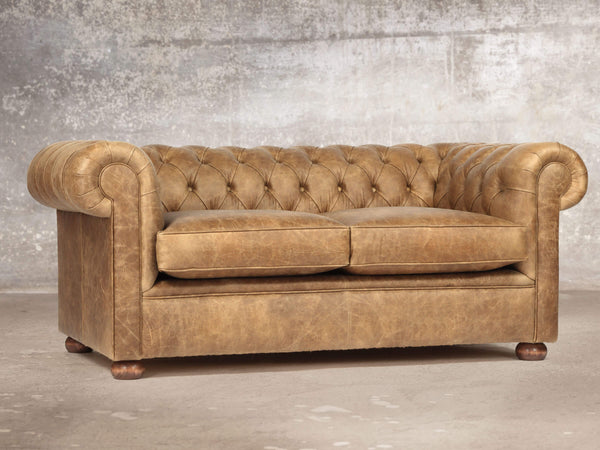 Hector 2 Seat Chesterfield Sofa In Tan Vintage Leather