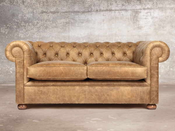 Hector 2 Seat Chesterfield Sofa In Tan Vintage Leather