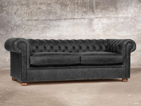 Hector Bigger 3 Seat Chesterfield Sofa In Black Vintage Leather