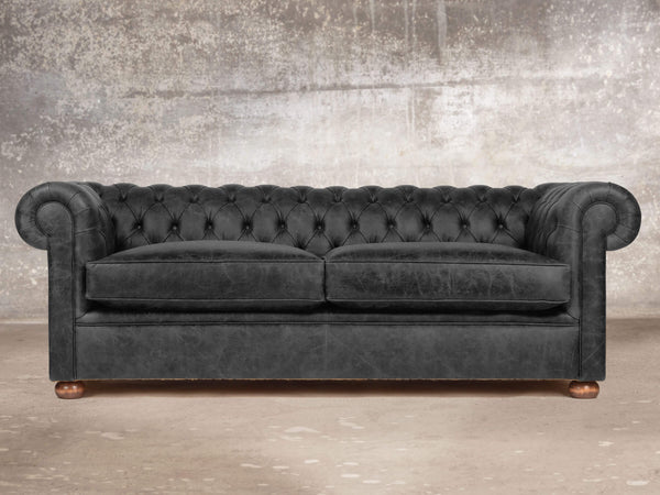 Hector Bigger 3 Seat Chesterfield Sofa In Black Vintage Leather