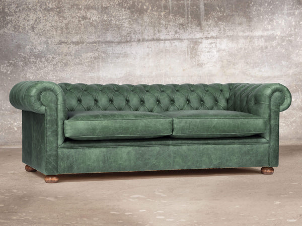 Hector Bigger 3 Seat Chesterfield Sofa In Green Vintage Leather