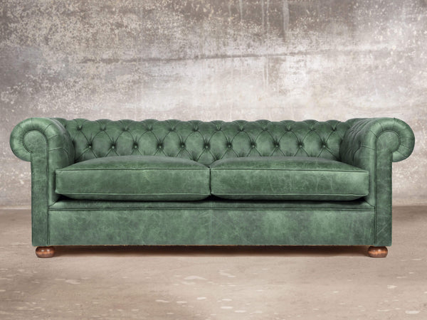 Hector Bigger 3 Seat Chesterfield Sofa In Green Vintage Leather